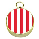 Vertical Stripes - White and Alizarin Red Gold Compass