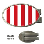 Vertical Stripes - White and Fire Engine Red Money Clip (Oval)