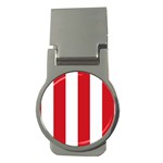Vertical Stripes - White and Fire Engine Red Money Clip (Round)