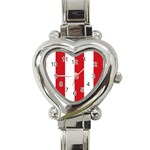 Vertical Stripes - White and Fire Engine Red Heart Italian Charm Watch