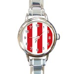 Vertical Stripes - White and Fire Engine Red Round Italian Charm Watch