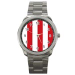 Vertical Stripes - White and Fire Engine Red Sport Metal Watch