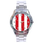 Vertical Stripes - White and Fire Engine Red Stainless Steel Analogue Watch