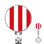 Vertical Stripes - White and Fire Engine Red Stainless Steel Nurses Watch