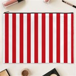 Vertical Stripes - White and Fire Engine Red Cosmetic Bag (XXXL)