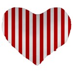 Vertical Stripes - White and Fire Engine Red Large 19  Premium Flano Heart Shape Cushion