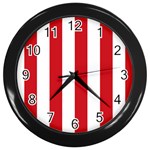 Vertical Stripes - White and Fire Engine Red Wall Clock (Black)