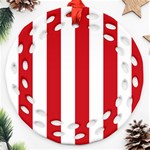 Vertical Stripes - White and Fire Engine Red Ornament (Round Filigree)