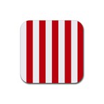 Vertical Stripes - White and Fire Engine Red Rubber Coaster (Square)