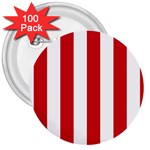 Vertical Stripes - White and Fire Engine Red 3  Button (100 pack)