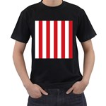Vertical Stripes - White and Fire Engine Red Men s T-Shirt (Black)