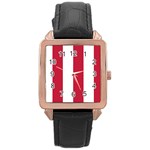 Vertical Stripes - White and Cardinal Red Rose Gold Leather Watch