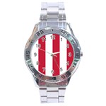 Vertical Stripes - White and Cardinal Red Stainless Steel Analogue Watch