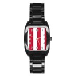 Vertical Stripes - White and Cardinal Red Stainless Steel Barrel Watch
