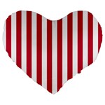 Vertical Stripes - White and Cardinal Red Large 19  Premium Heart Shape Cushion