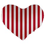 Vertical Stripes - White and Cardinal Red Large 19  Premium Flano Heart Shape Cushion