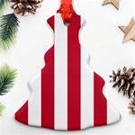 Vertical Stripes - White and Cardinal Red Christmas Tree Ornament (Two Sides)