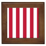 Vertical Stripes - White and Cardinal Red Framed Tile