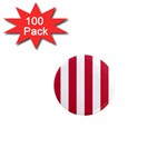Vertical Stripes - White and Cardinal Red 1  Mini Magnet (100 pack)