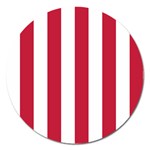 Vertical Stripes - White and Cardinal Red Magnet 5  (Round)