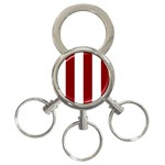 Vertical Stripes - White and Maroon Red 3-Ring Key Chain