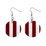 Vertical Stripes - White and Maroon Red 1  Button Earrings
