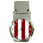 Vertical Stripes - White and Maroon Red Money Clip Watch