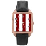 Vertical Stripes - White and Maroon Red Rose Gold Leather Watch