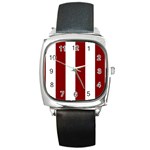Vertical Stripes - White and Maroon Red Square Metal Watch