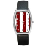 Vertical Stripes - White and Maroon Red Barrel Style Metal Watch