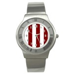 Vertical Stripes - White and Maroon Red Stainless Steel Watch