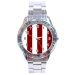 Vertical Stripes - White and Maroon Red Stainless Steel Analogue Watch