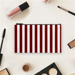 Vertical Stripes - White and Maroon Red Cosmetic Bag (S)