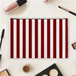Vertical Stripes - White and Maroon Red Cosmetic Bag (L)