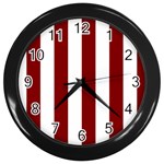 Vertical Stripes - White and Maroon Red Wall Clock (Black)