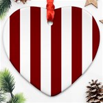 Vertical Stripes - White and Maroon Red Heart Ornament (Two Sides)
