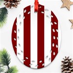Vertical Stripes - White and Maroon Red Oval Filigree Ornament (Two Sides)