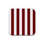 Vertical Stripes - White and Maroon Red Rubber Coaster (Square)