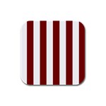 Vertical Stripes - White and Maroon Red Rubber Square Coaster (4 pack)