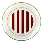 Vertical Stripes - White and Maroon Red Porcelain Plate