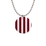 Vertical Stripes - White and Burgundy Red 1  Button Necklace