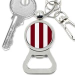 Vertical Stripes - White and Burgundy Red Bottle Opener Key Chain