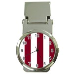 Vertical Stripes - White and Burgundy Red Money Clip Watch