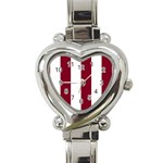 Vertical Stripes - White and Burgundy Red Heart Italian Charm Watch