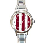 Vertical Stripes - White and Burgundy Red Round Italian Charm Watch