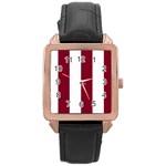 Vertical Stripes - White and Burgundy Red Rose Gold Leather Watch