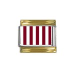 Vertical Stripes - White and Burgundy Red Gold Trim Italian Charm (9mm)