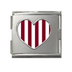 Vertical Stripes - White and Burgundy Red Mega Link Heart Italian Charm (18mm)