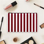 Vertical Stripes - White and Burgundy Red Cosmetic Bag (M)