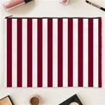 Vertical Stripes - White and Burgundy Red Cosmetic Bag (XXXL)